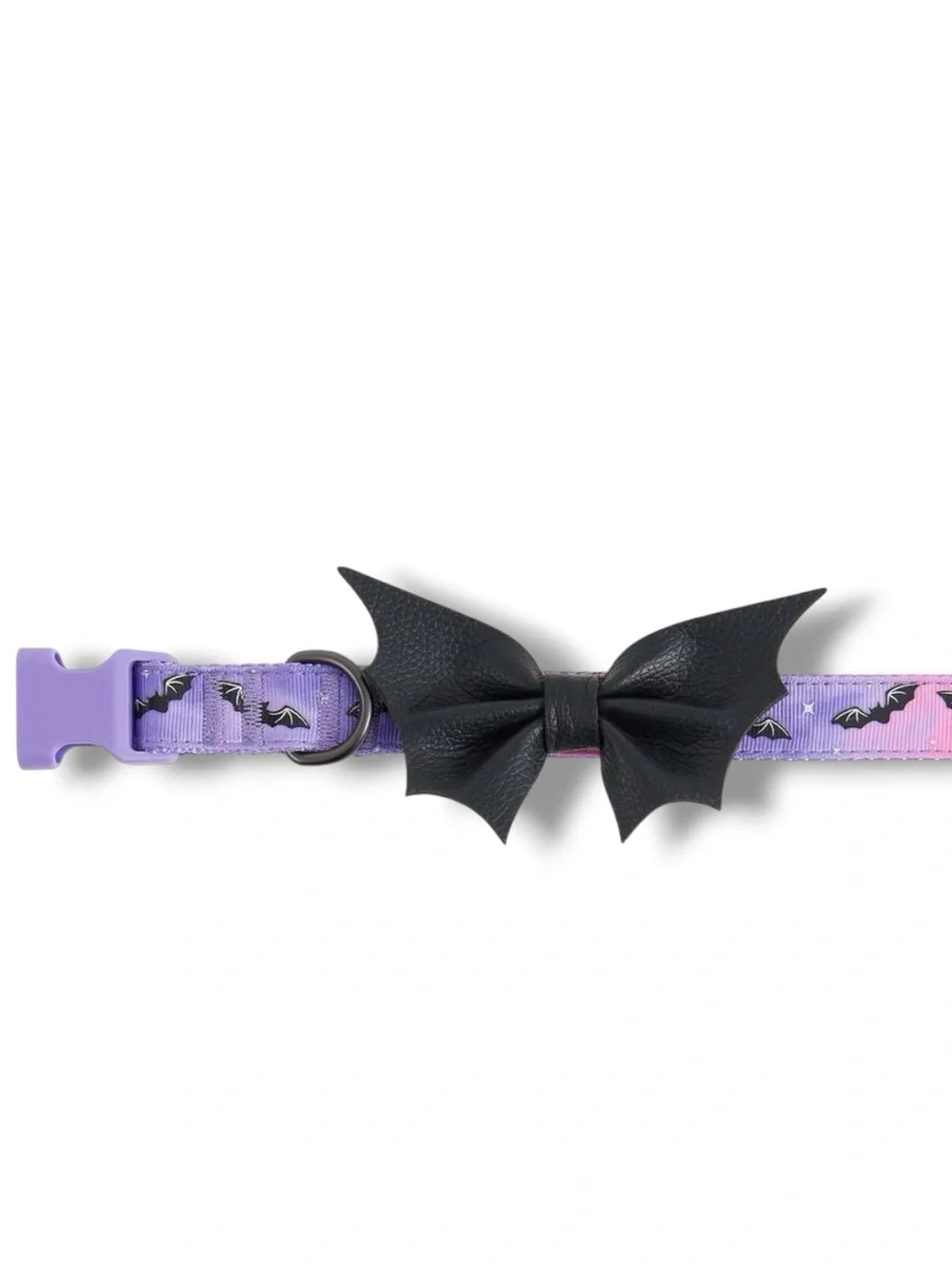 Thrills & Chills Glow-In-The-Dark Purple Bat Bow Dog Collar - XS